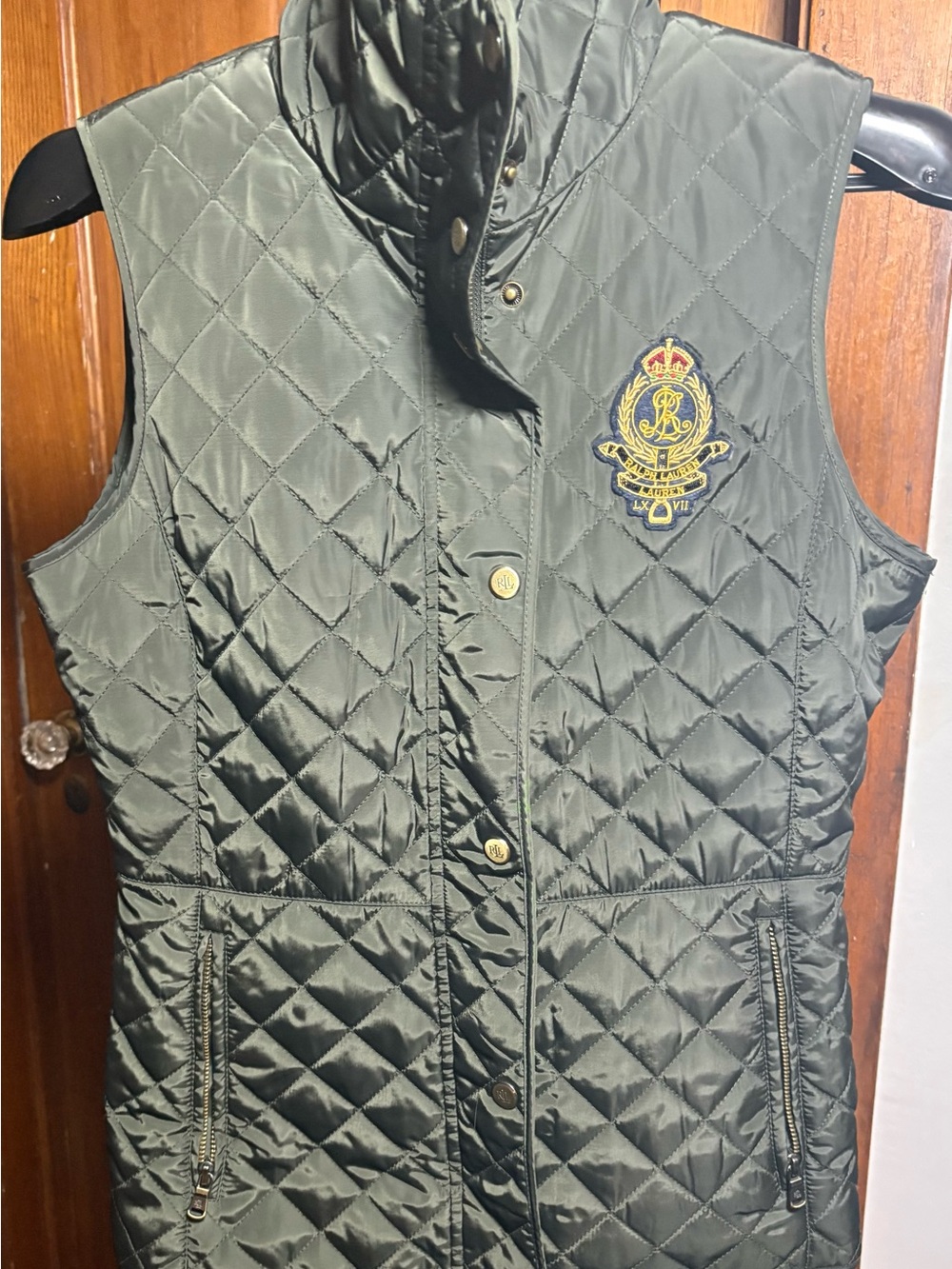 Lauren Ralph Lauren Women’s Small Quilted Vest Olive Green Crest Equestrian